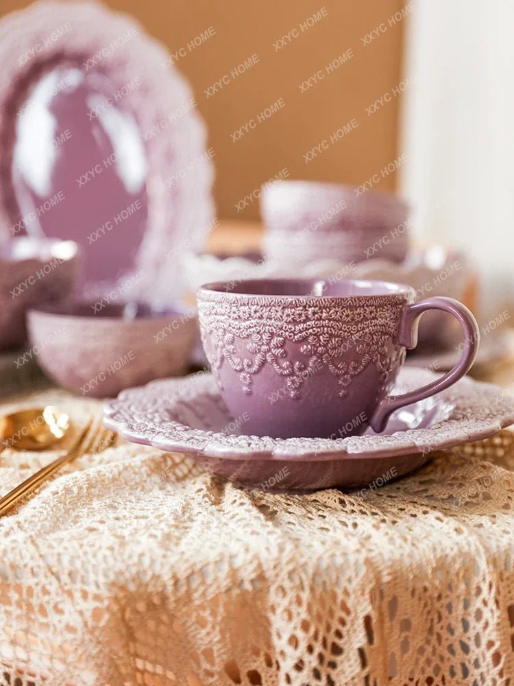 French Royal Style European - Style Ceramic Tableware Relief Plate Western Cuisine Plate Purple round Plate - BELMA