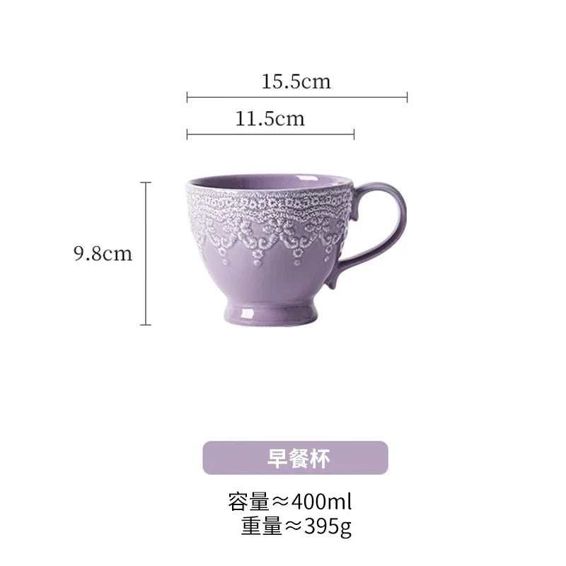 French Royal Style European - Style Ceramic Tableware Relief Plate Western Cuisine Plate Purple round Plate - BELMA