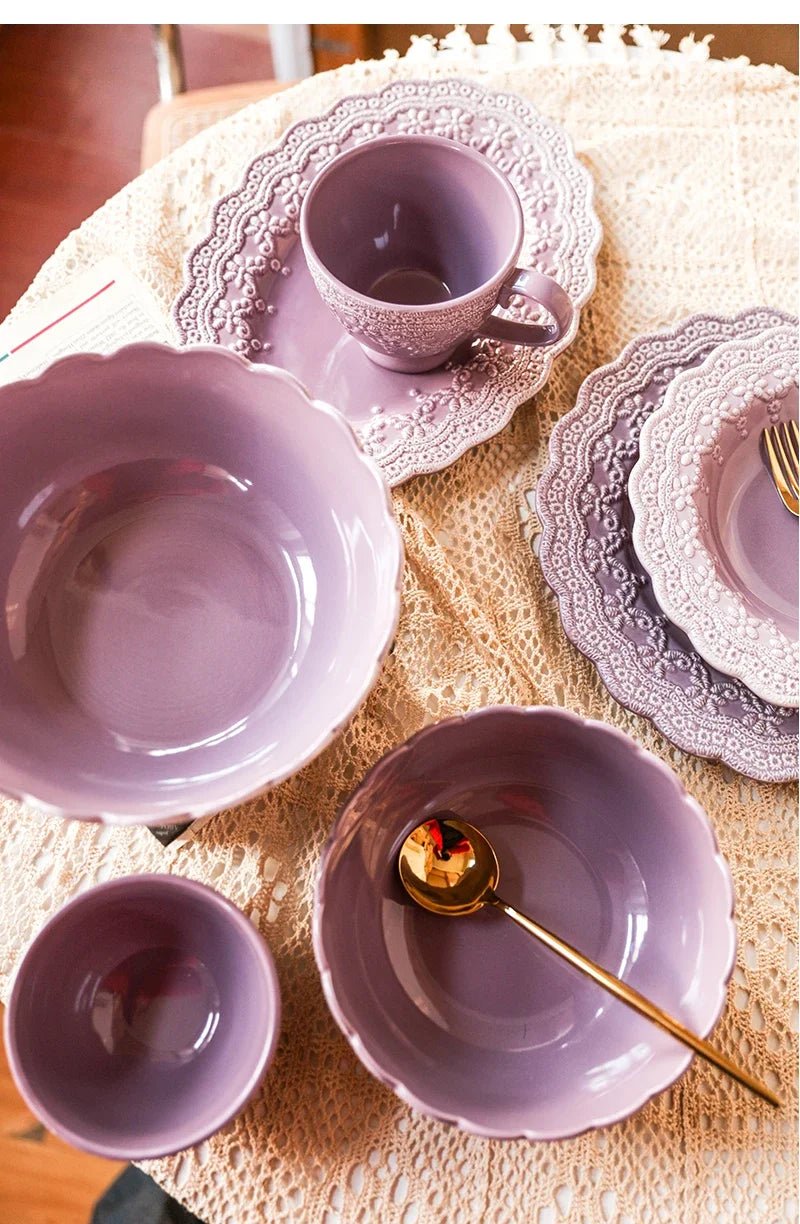 French Royal Style European - Style Ceramic Tableware Relief Plate Western Cuisine Plate Purple round Plate - BELMA