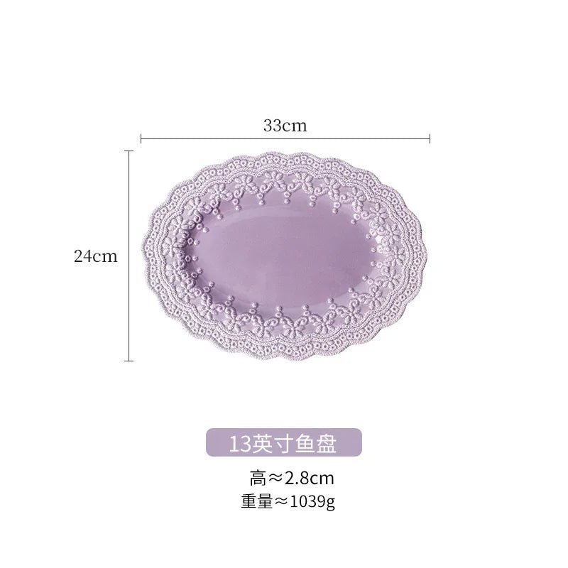 French Royal Style European - Style Ceramic Tableware Relief Plate Western Cuisine Plate Purple round Plate - BELMA