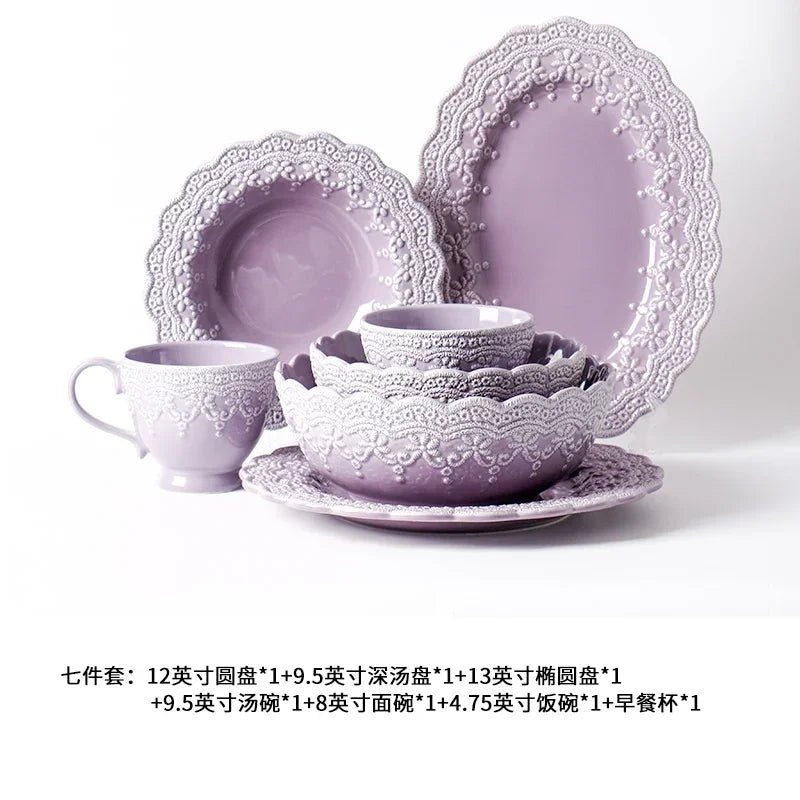French Royal Style European - Style Ceramic Tableware Relief Plate Western Cuisine Plate Purple round Plate - BELMA
