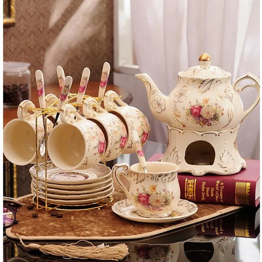 French Style Ceramic Water Cup Hot And Cold Dual - use Tea Service Gold Embossed Coffee Mug Exquisite Carving Afternoon Tea Set - BELMA