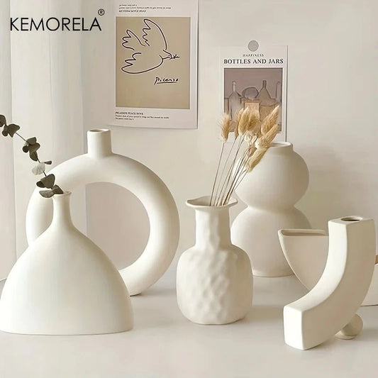 Nordic Ceramic Vase Circular Hollow Donuts Flower Pot Home Living Room Decoration Accessories Interior Office Desktop Decor Gift - BELMA