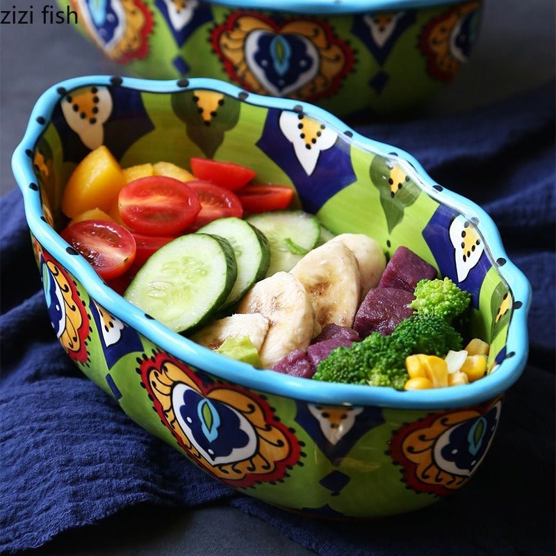 Oval Ceramic Salad Bowl Dessert Bowl Fruit Plate Dinner Plate Soup Bowls Noodle Bowls Bread Snack Plates Tray - BELMA