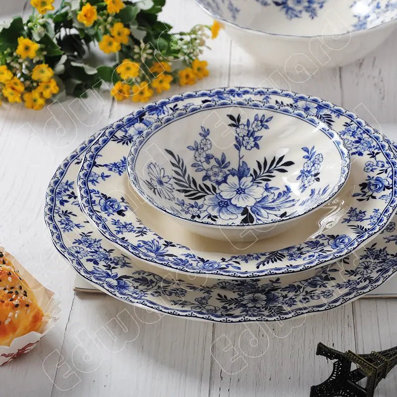 Pastoral Style Plate Set Plant Flowers Series Dinner Plate Steak Pasta Dishes Dessert Salad Soup Tableware Vintage Ceramic Plate - BELMA
