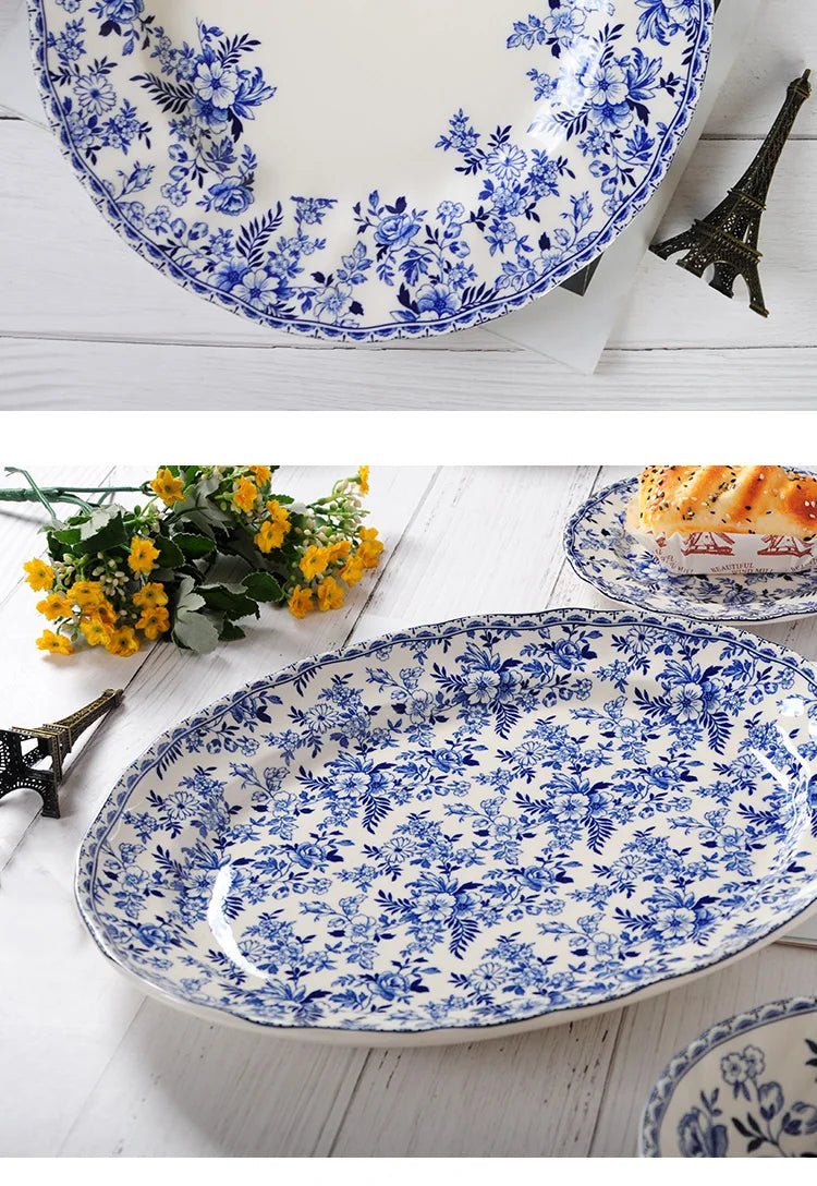 Pastoral Style Plate Set Plant Flowers Series Dinner Plate Steak Pasta Dishes Dessert Salad Soup Tableware Vintage Ceramic Plate - BELMA