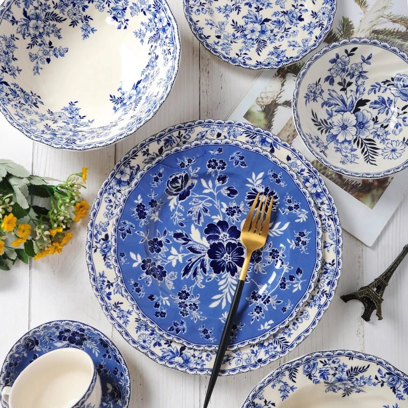Pastoral Style Plate Set Plant Flowers Series Dinner Plate Steak Pasta Dishes Dessert Salad Soup Tableware Vintage Ceramic Plate - BELMA