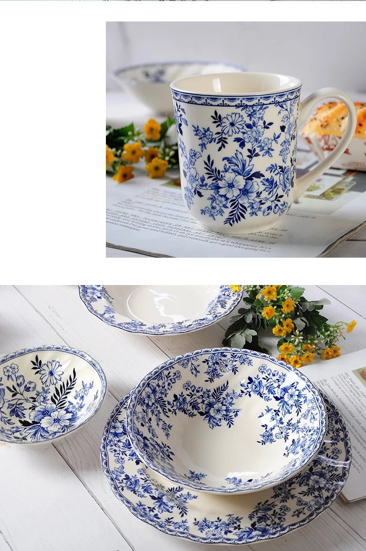 Pastoral Style Plate Set Plant Flowers Series Dinner Plate Steak Pasta Dishes Dessert Salad Soup Tableware Vintage Ceramic Plate - BELMA