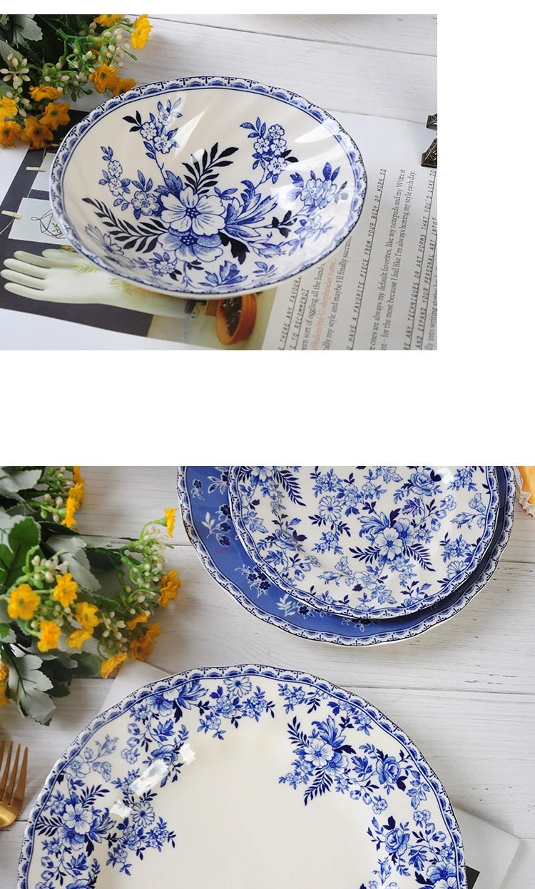 Pastoral Style Plate Set Plant Flowers Series Dinner Plate Steak Pasta Dishes Dessert Salad Soup Tableware Vintage Ceramic Plate - BELMA