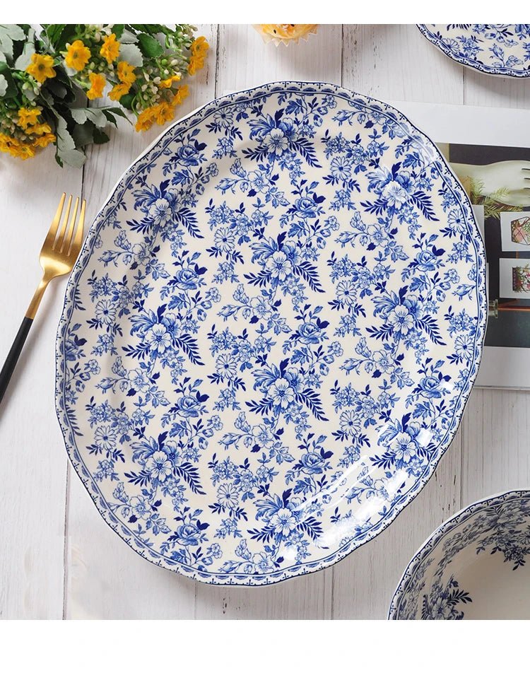 Pastoral Style Plate Set Plant Flowers Series Dinner Plate Steak Pasta Dishes Dessert Salad Soup Tableware Vintage Ceramic Plate - BELMA