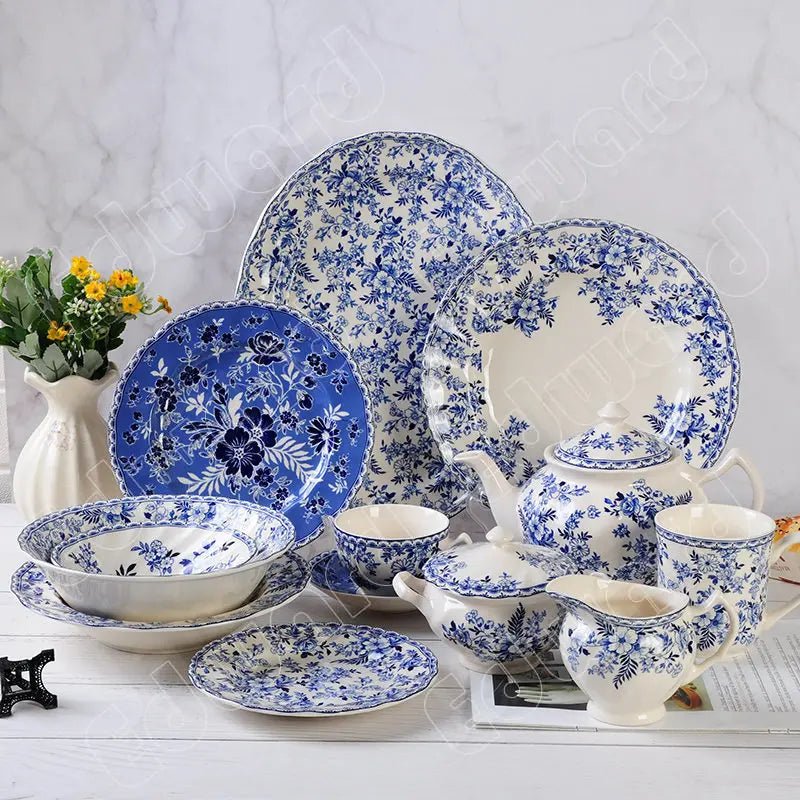 Pastoral Style Plate Set Plant Flowers Series Dinner Plate Steak Pasta Dishes Dessert Salad Soup Tableware Vintage Ceramic Plate - BELMA