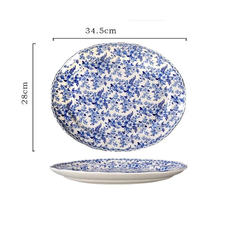 Pastoral Style Plate Set Plant Flowers Series Dinner Plate Steak Pasta Dishes Dessert Salad Soup Tableware Vintage Ceramic Plate - BELMA