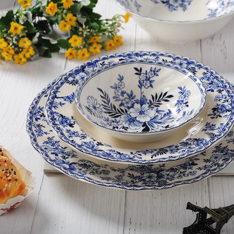 Pastoral Style Plate Set Plant Flowers Series Dinner Plate Steak Pasta Dishes Dessert Salad Soup Tableware Vintage Ceramic Plate - BELMA