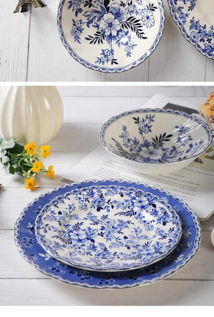 Pastoral Style Plate Set Plant Flowers Series Dinner Plate Steak Pasta Dishes Dessert Salad Soup Tableware Vintage Ceramic Plate - BELMA