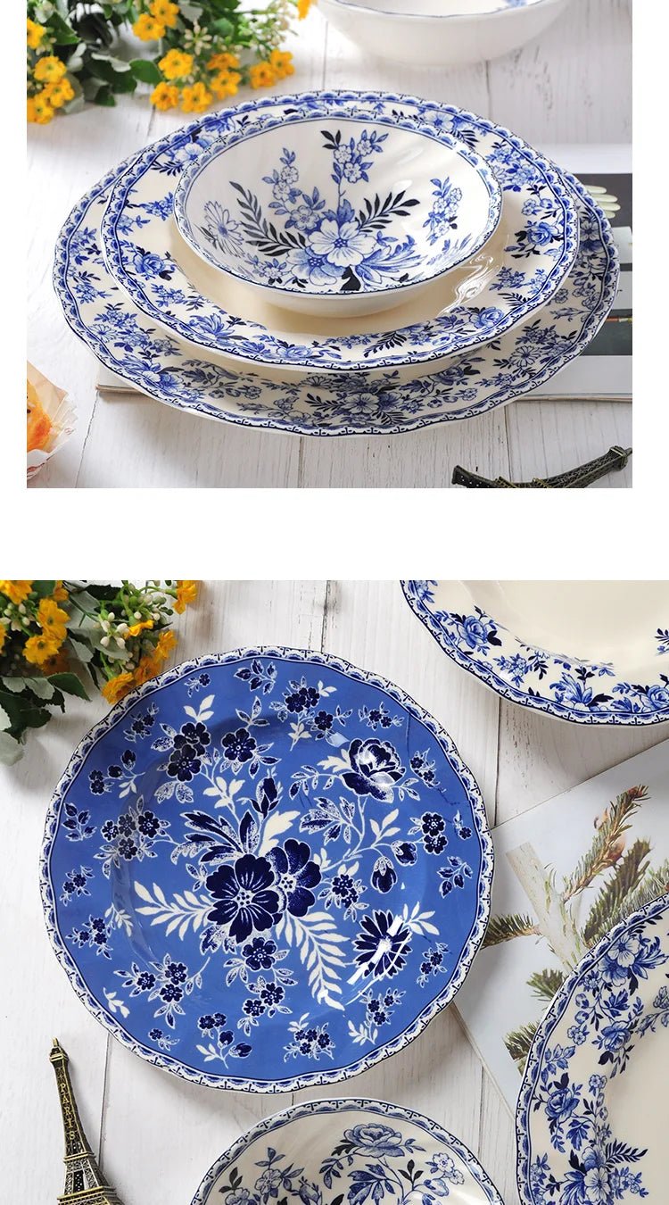 Pastoral Style Plate Set Plant Flowers Series Dinner Plate Steak Pasta Dishes Dessert Salad Soup Tableware Vintage Ceramic Plate - BELMA