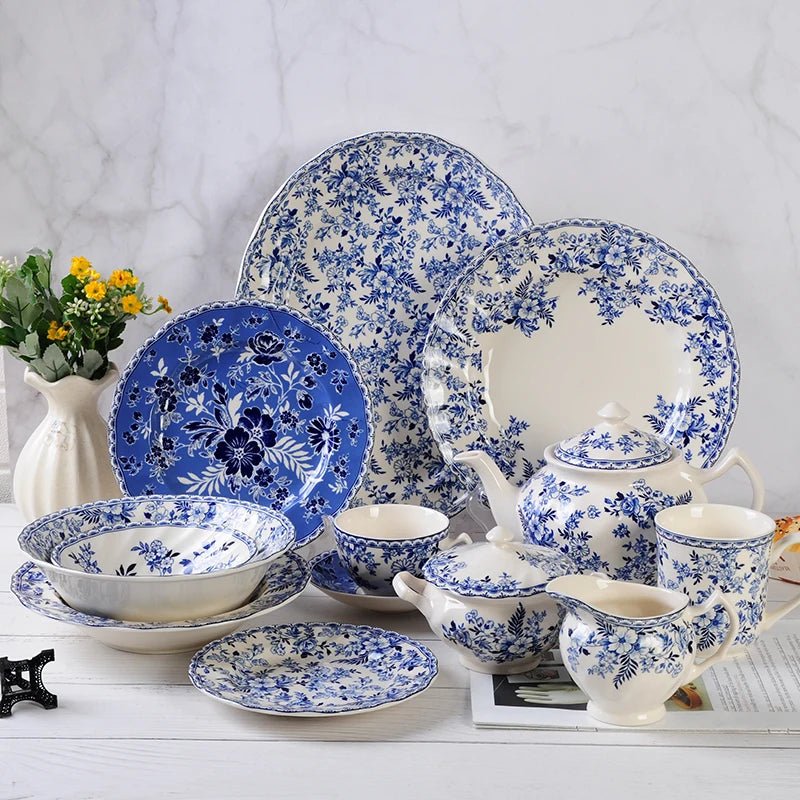 Pastoral Style Plate Set Plant Flowers Series Dinner Plate Steak Pasta Dishes Dessert Salad Soup Tableware Vintage Ceramic Plate - BELMA