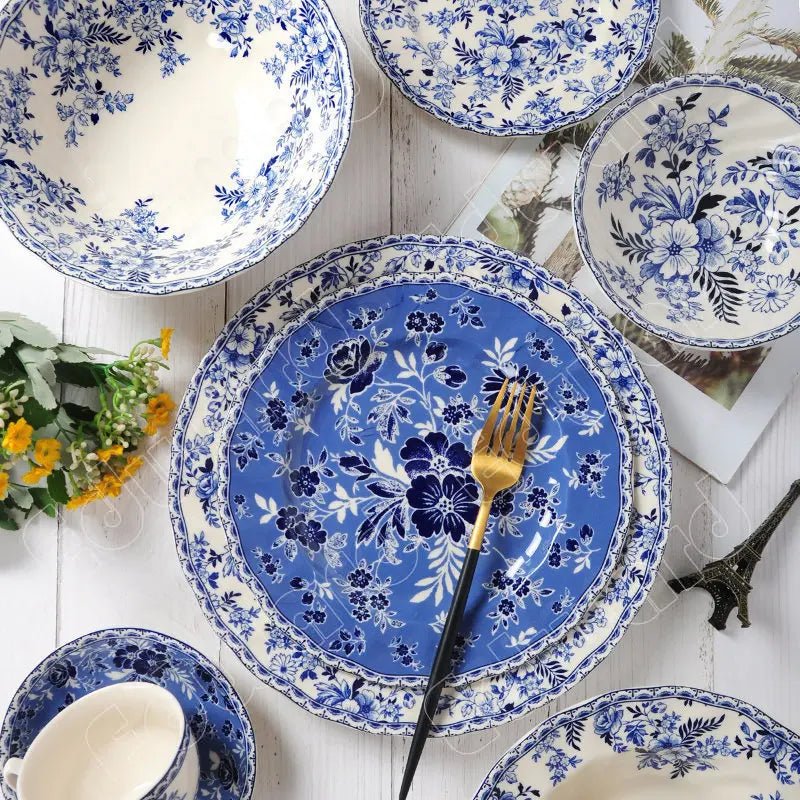Pastoral Style Plate Set Plant Flowers Series Dinner Plate Steak Pasta Dishes Dessert Salad Soup Tableware Vintage Ceramic Plate - BELMA
