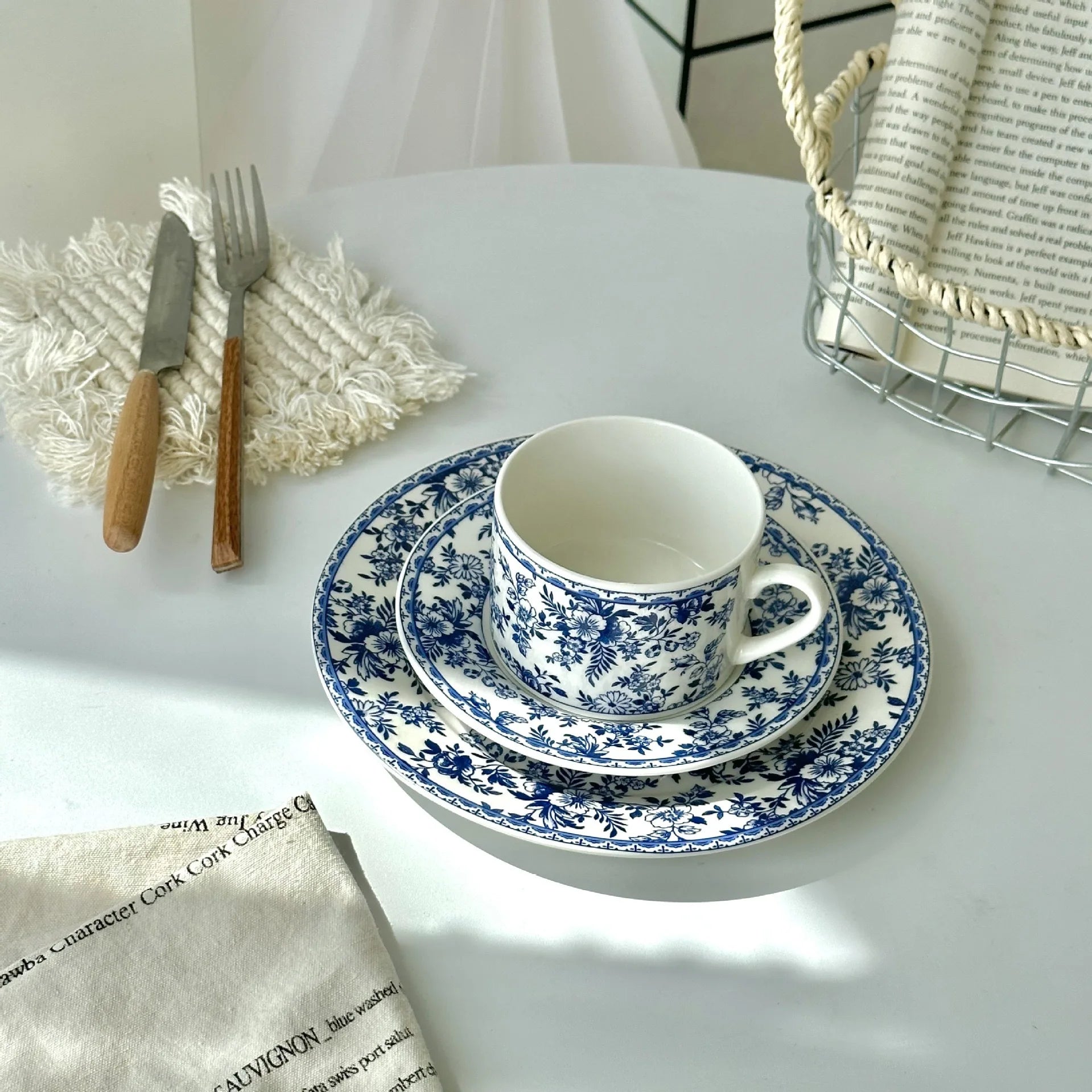 Retro Blue Ceramic Tableware, Western Restaurant, Coffee Cups and Plates, Dessert Plate, Home Accessories - BELMA