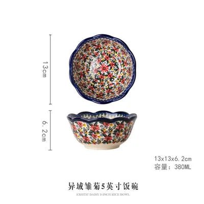 Retro Ceramic Bakeware Household Hand Painted Salad Plate Rice Bowl Binaural Baking Pan Kitchen Tableware Single Handle Bowl - BELMA