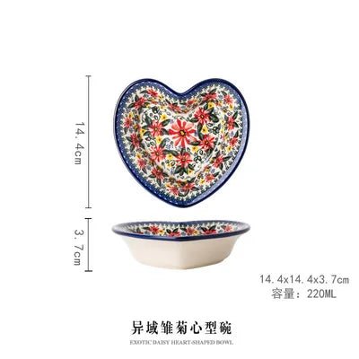 Retro Ceramic Bakeware Household Hand Painted Salad Plate Rice Bowl Binaural Baking Pan Kitchen Tableware Single Handle Bowl - BELMA