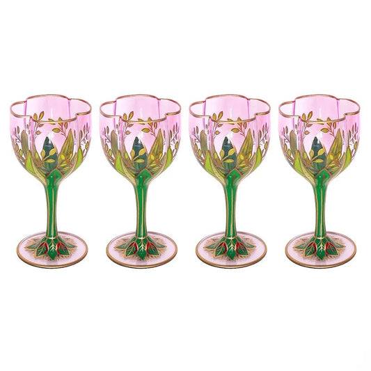 Vintage Phnom Penh Champagne Wine Glasses Crystal Glass Red Wine Cup Light Luxury Pink Hand Painted Ice Cream Bowl Flower Goblet - BELMA