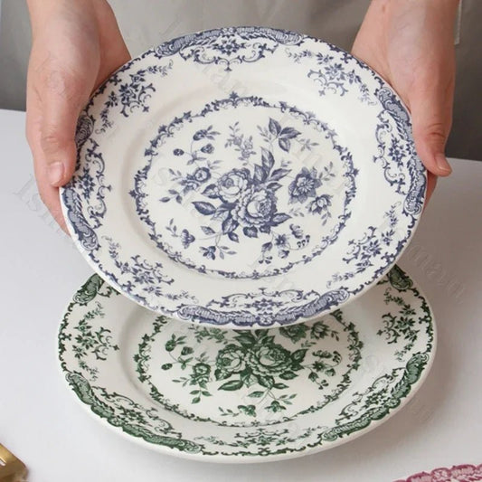 Vintage Rose Ceramic Plate European Style Western Food Pasta Dishes Dinner Plates Salad Dessert Dish Household Art Tableware - BELMA
