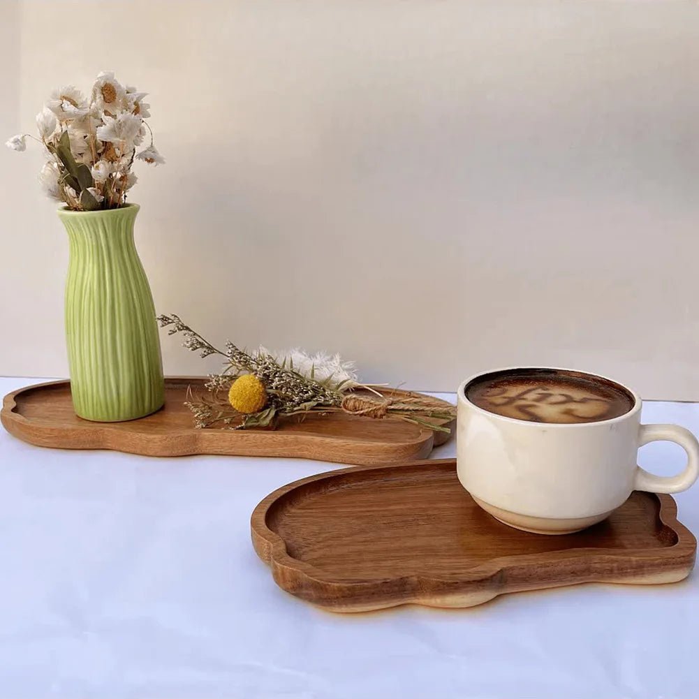 Wooden Tea Coffee Tray Fruit Dessert Candy Plate Wood Decorative Bread Snack Cake Food Dish Trays Tableware - BELMA
